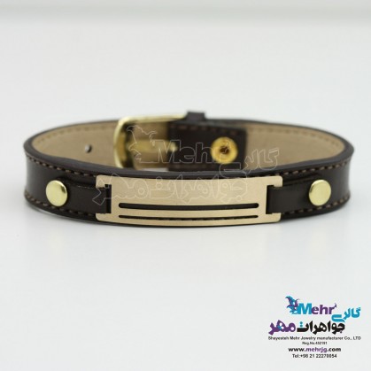 Gold and Leather Bracelet - Parallel lines Design-MB0349